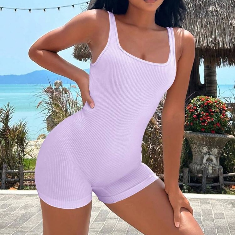 Sleeveless Ribbed Lilac Tank Romper